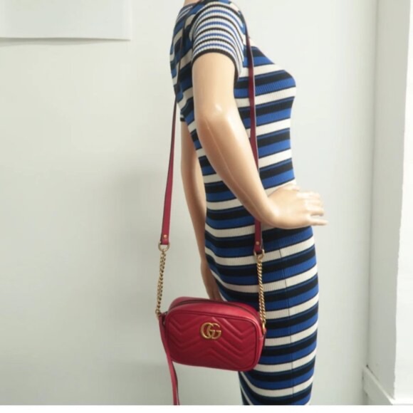 100% Authentic GUCCI GG Marmont Red Leather Shoulder Bag - Picture 12 of 12